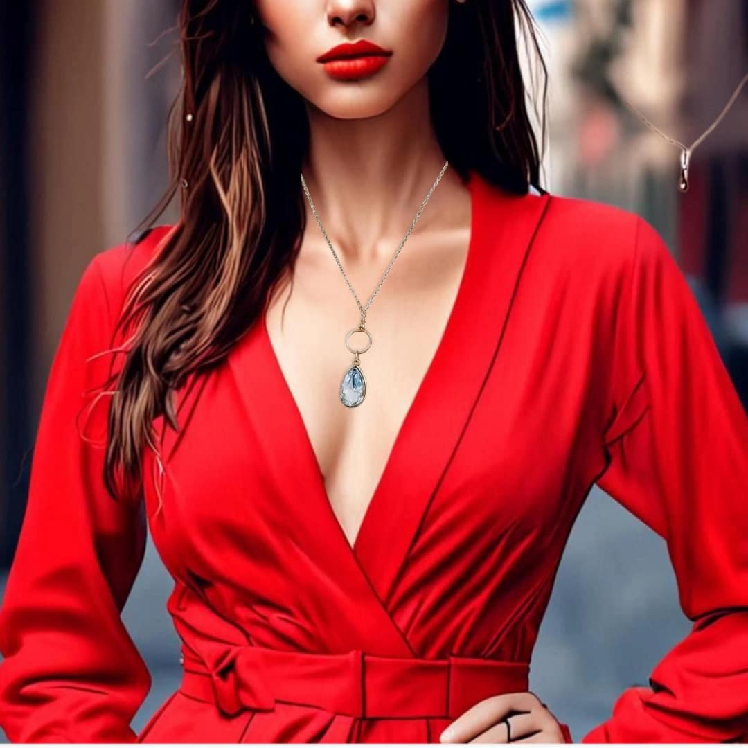 Modern Minimalist Submissive Stainless Steel O Ring Necklace with Teardrop Crystal