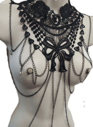 Black Lace Necklace to Nipple and Clit