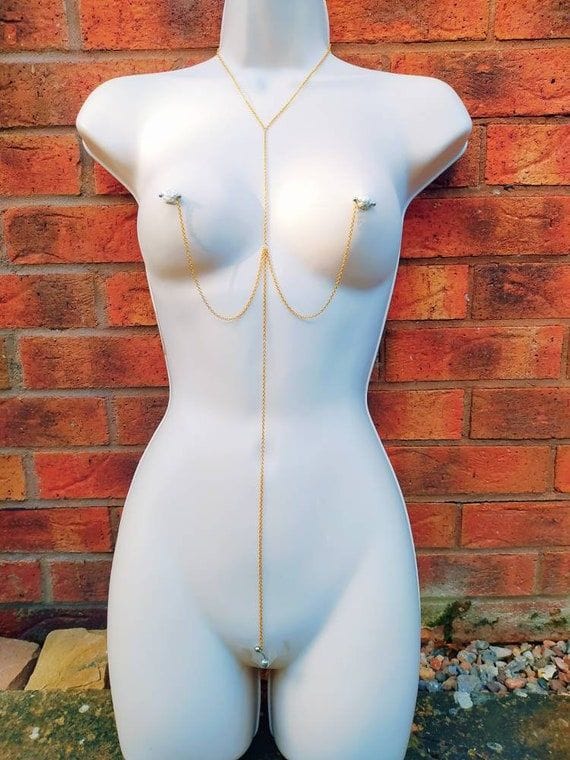 Choker to Nipple to Clit Chain, Sexy Nipple Nooses, Clitoral Jewellery
