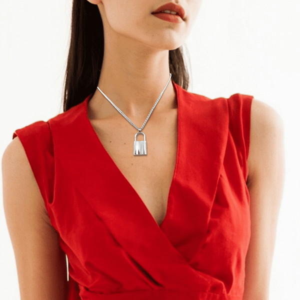 Stainless Steel Padlock Necklace – Adjustable Lock Necklace for Him & Her, Minimalist Choker