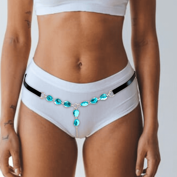 Open G-String Chain with Blue Acrylic Drop – Sexy Crotchless Lingerie