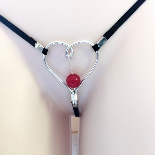 garnet heart shape clit stimulator thong