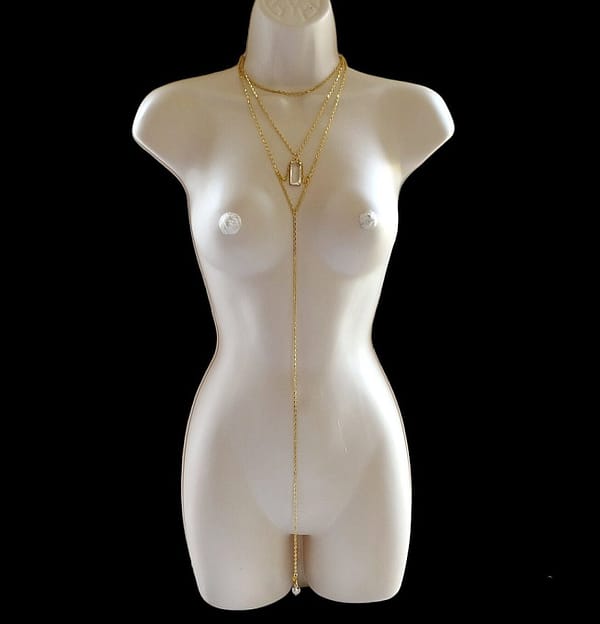 Clitoral Jewelry Necklace, Sexy Layered Necklace chain Clit Clip and crystals gold Kinky Body Chain BDSM jewelry