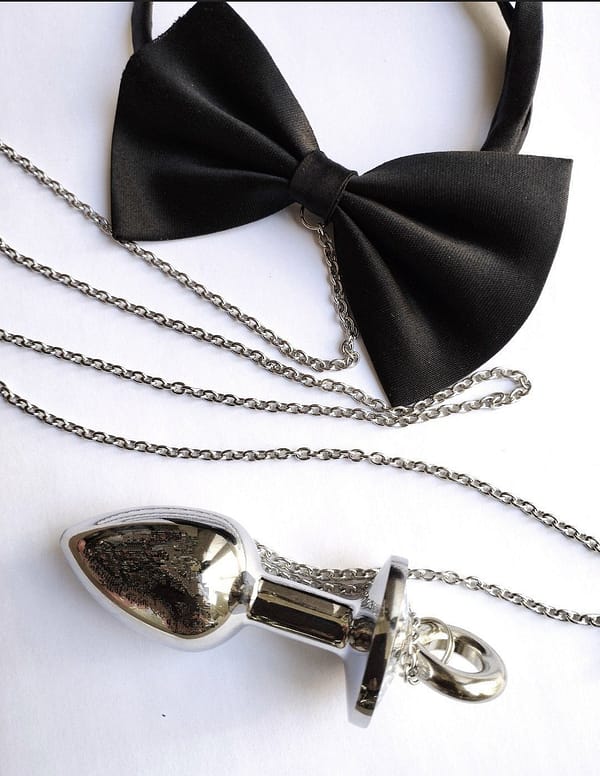 Butt Plug Bow Necklace Choker, Intimate Jewelry Stainless Steel Bodychain Anal Plug, Unisex BDSM Jewelry
