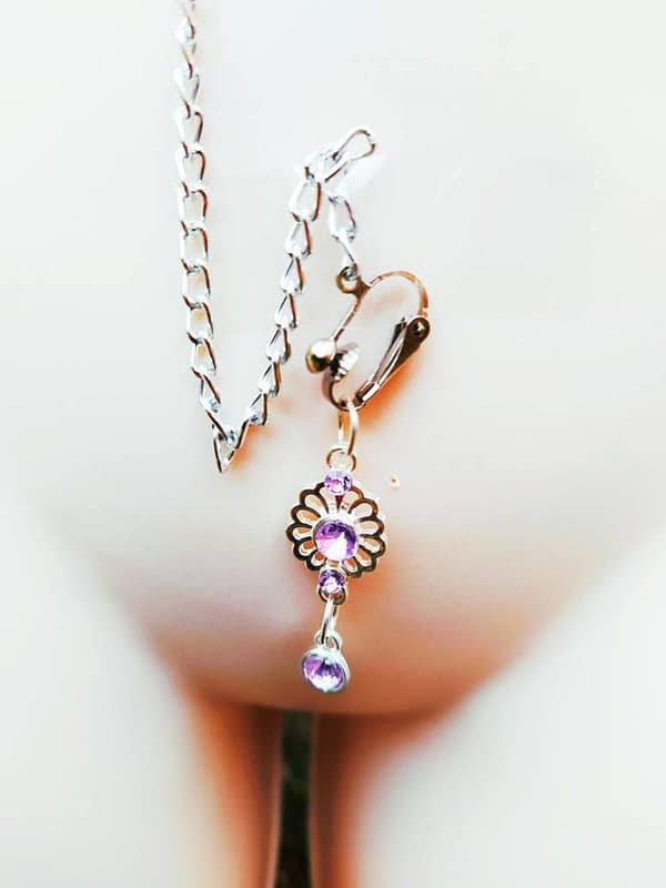 Necklace Chain Connected to Clit Chain, Sexy Purple Labia Clamp