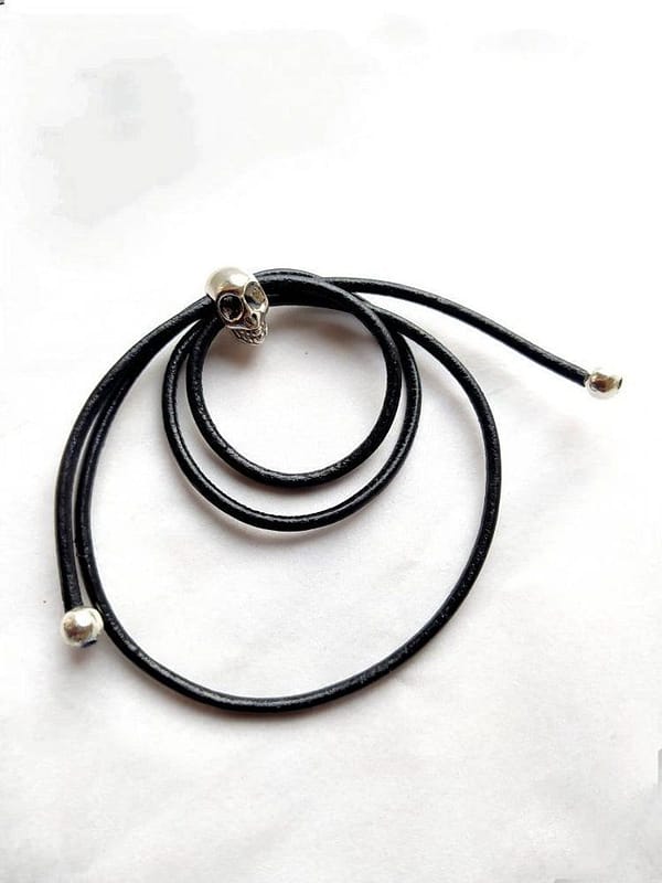 Skull Penis Ring, Triple Adjustable Leather Cock Lasso