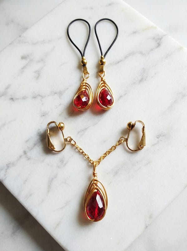 REPIOR PULSE Labial Symmetry Chains Set Red Crystals, Copper