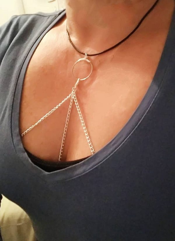 Nipple Ring Non Piercing, Sexy Chain Noose Leather Necklace, O ring Collar