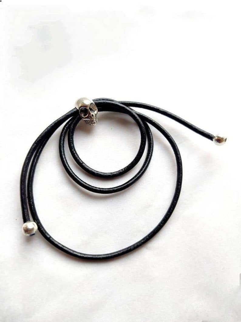 Skull Penis Ring, Triple Adjustable Leather Cock Lasso