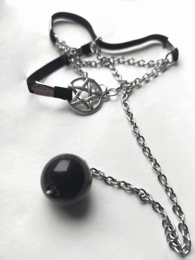 Cockring, Scrotum Chain, Pentagram Penis Ring with anal bead