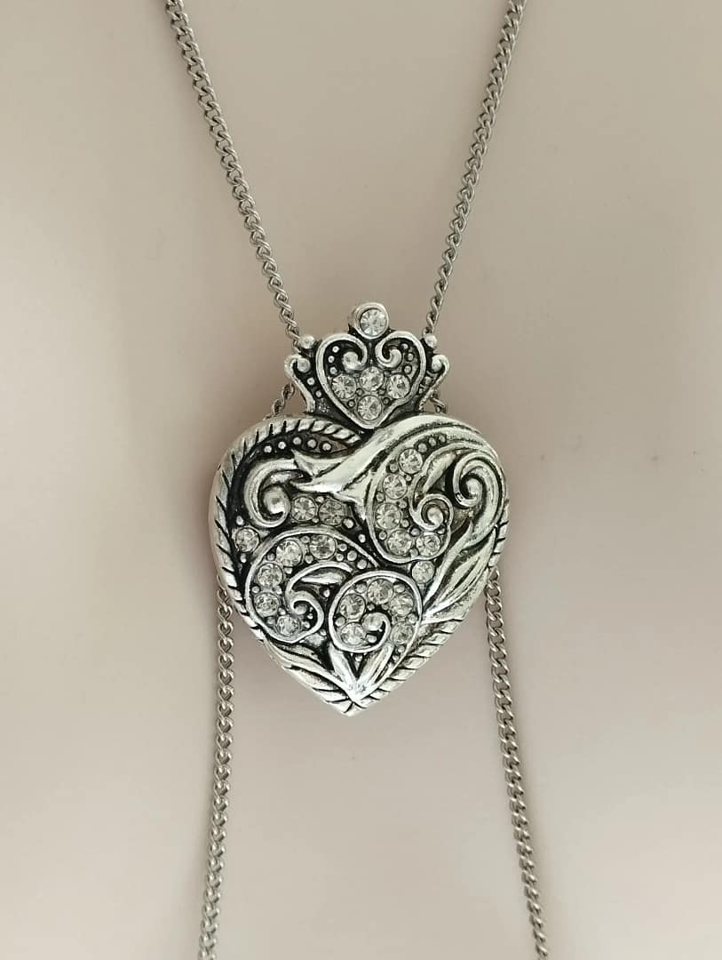 Nipple Chain Necklace Heart with crystals Stainless Steel Chain, Stunning Jewelry gift